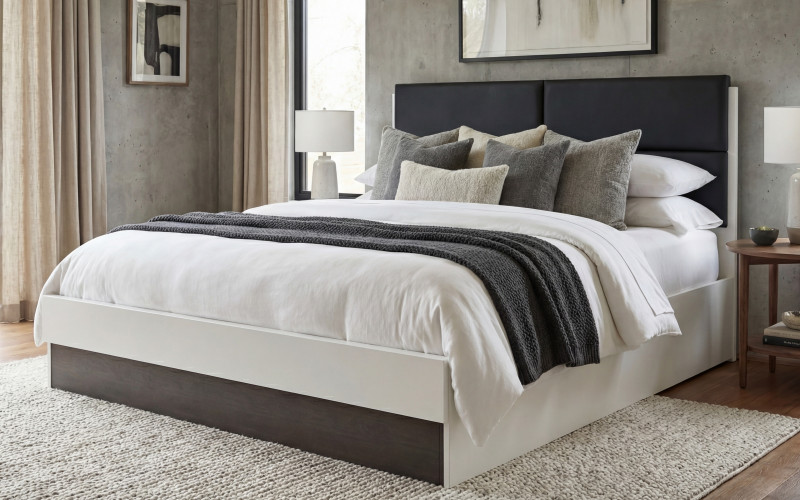 Pat dublu tapitat 160/200 Infinity, alb + stejar antracit  1