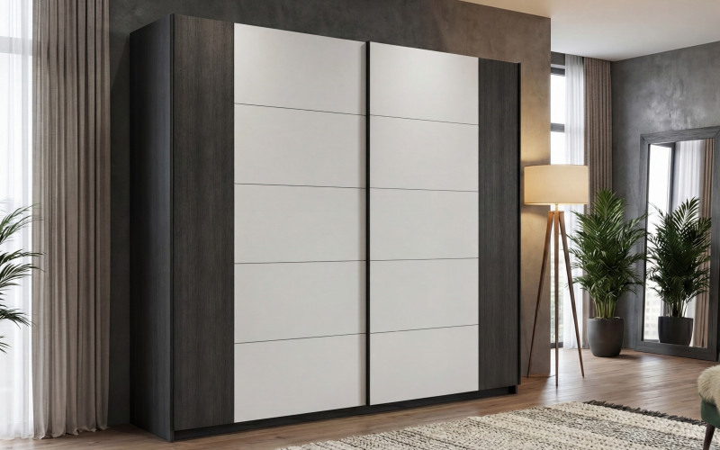 Dulap cu usi glisante Infinity, alb + stejar antracit  1