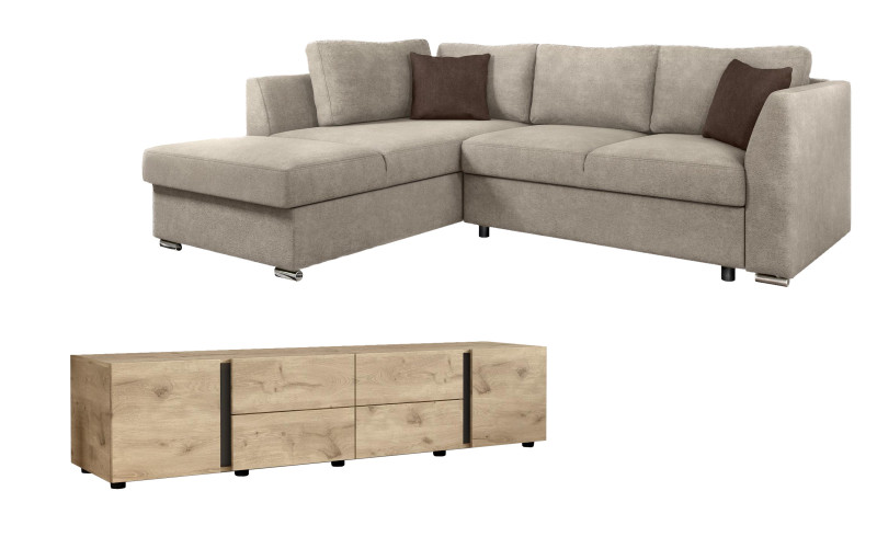 Coltar  Toscana S + modul TV Omonia, maro deschis + maro + stejar scandinav  1