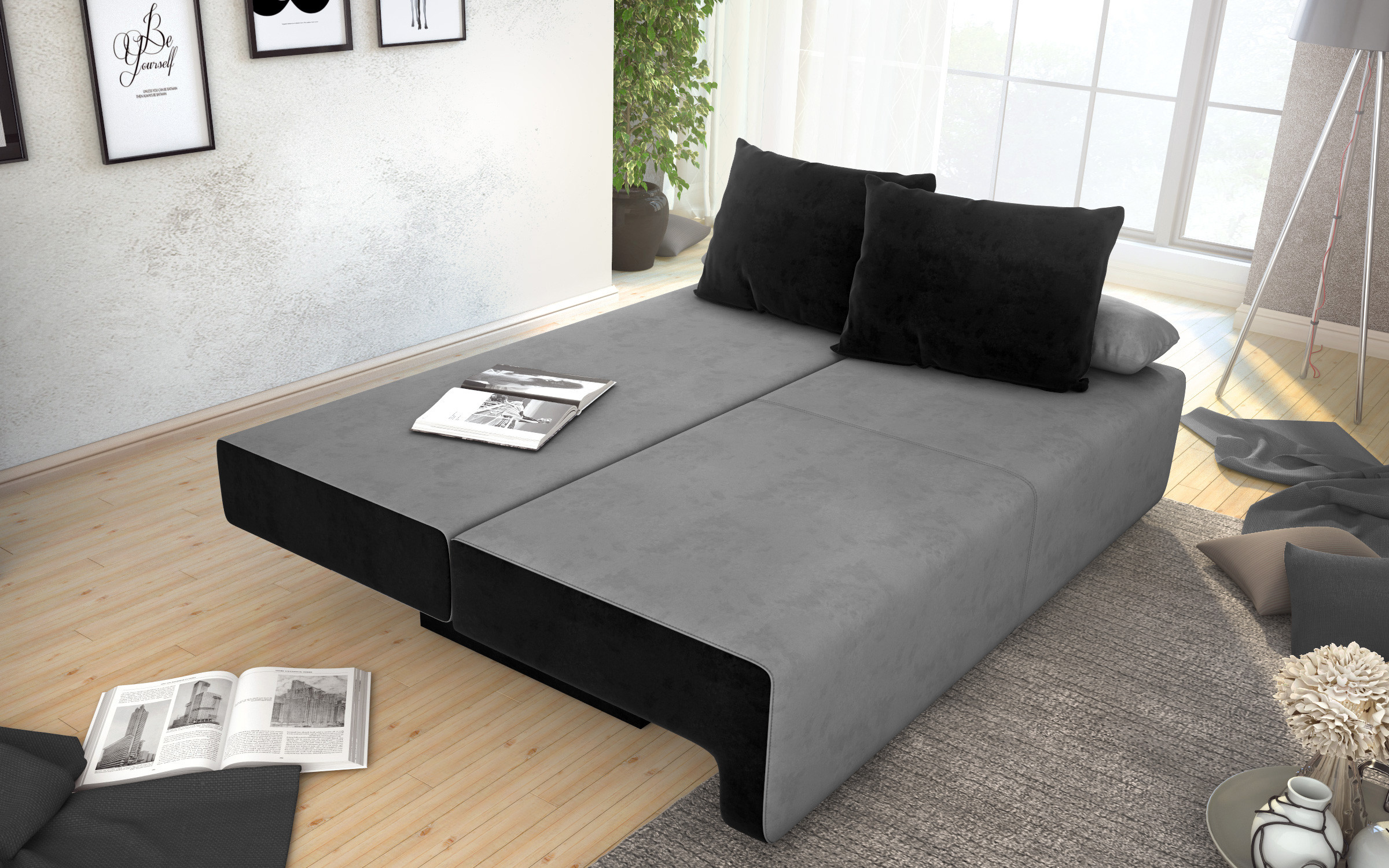 Canapea extensibila Keira, gri + negru  4