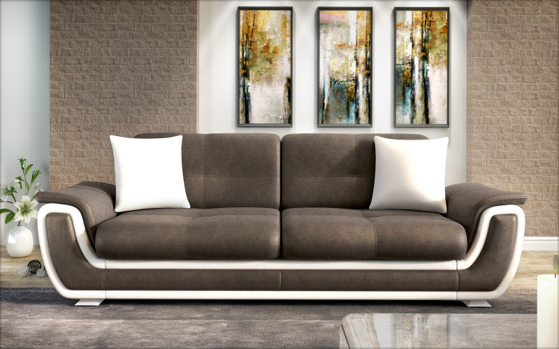 Canapea extensibila Princess II, maro inchis + piele alba  1