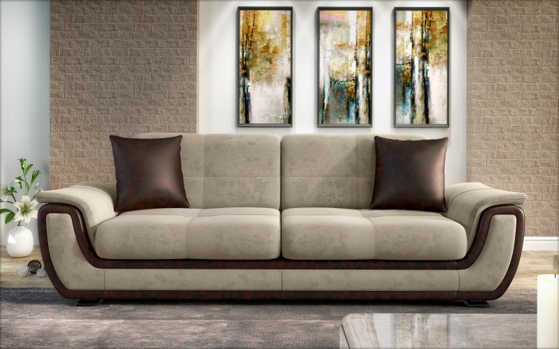 Canapea extensibila click- clack Princess II, bej deschis + piele maro  1