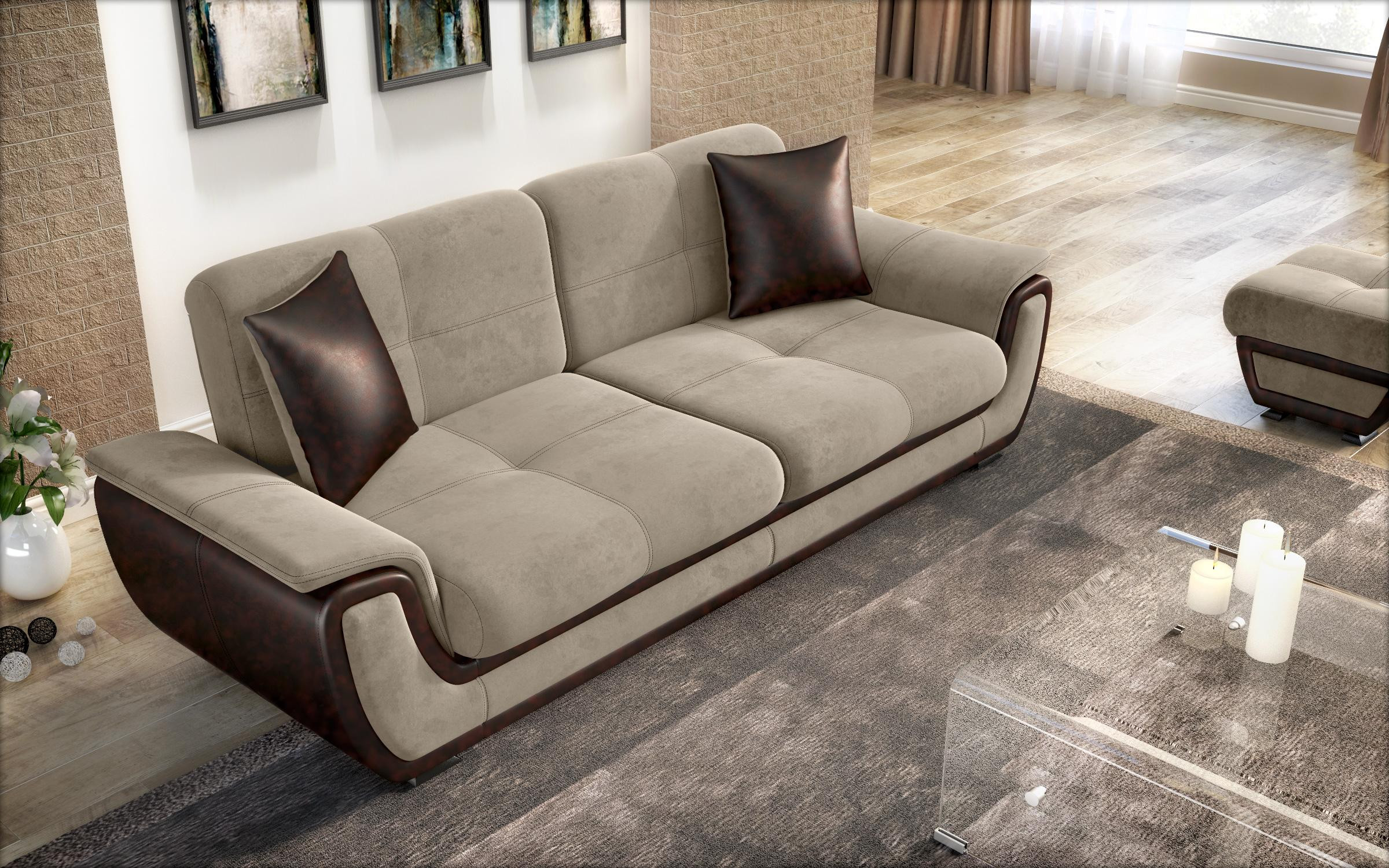 Canapea extensibila click- clack Princess II, bej deschis + piele maro  6