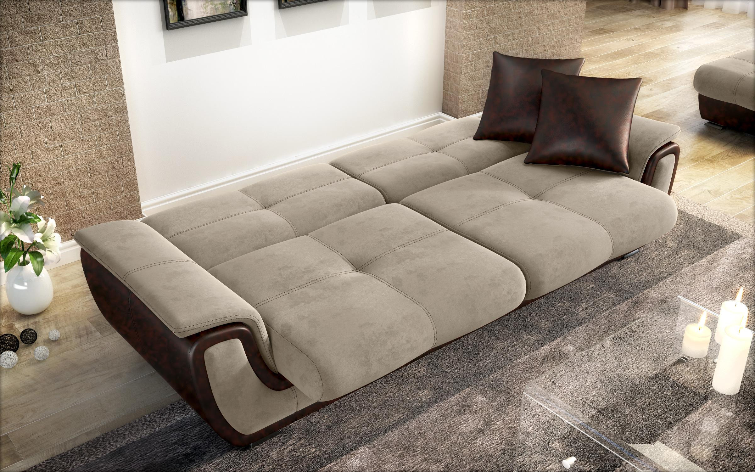 Canapea extensibila click- clack Princess II, bej deschis + piele maro  7