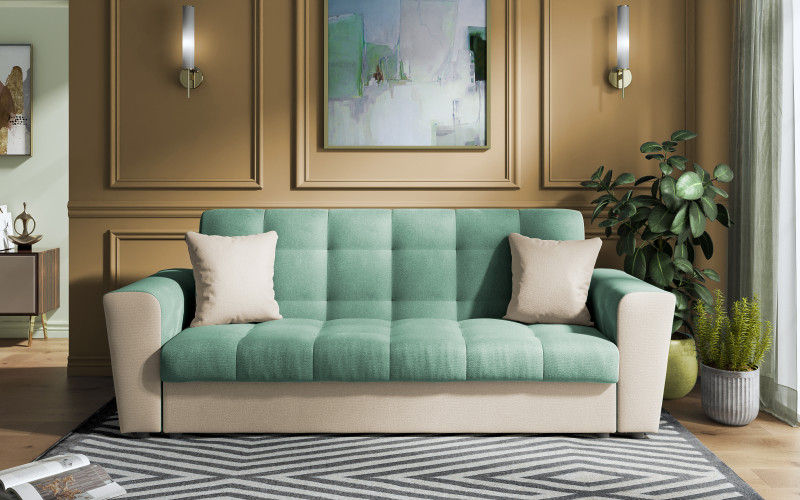 Canapea extensibila cu trei locuri Miravel, menta + maro deschis  1