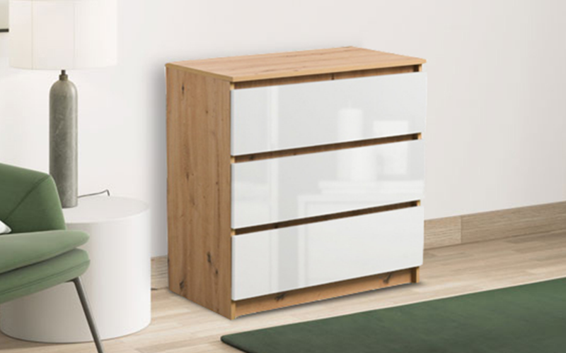 Comoda Vivere, stejar artisan + alb lucios  1