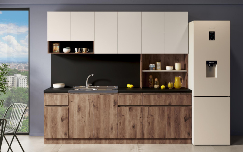 Bucatarie Ailin, stejar scandinav + satin  1