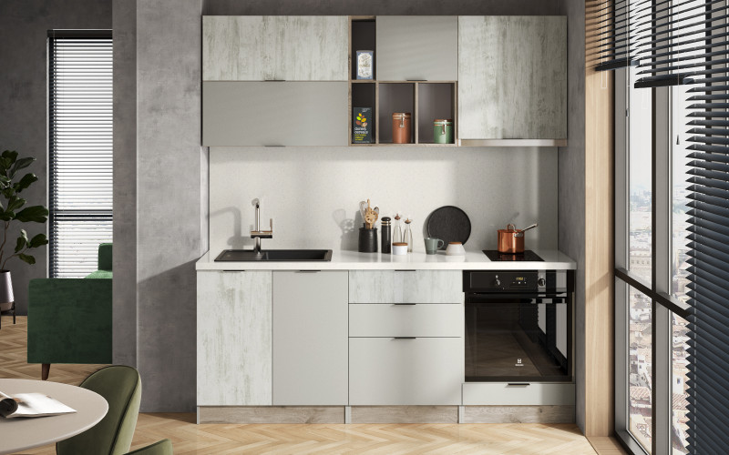 Bucataria Alena, stejar scandinav deschis + stejar antic + chinchilla grey  1