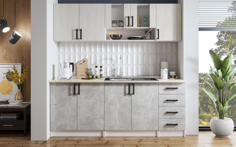 Bucatarie Verana, alb + beton + silk  1