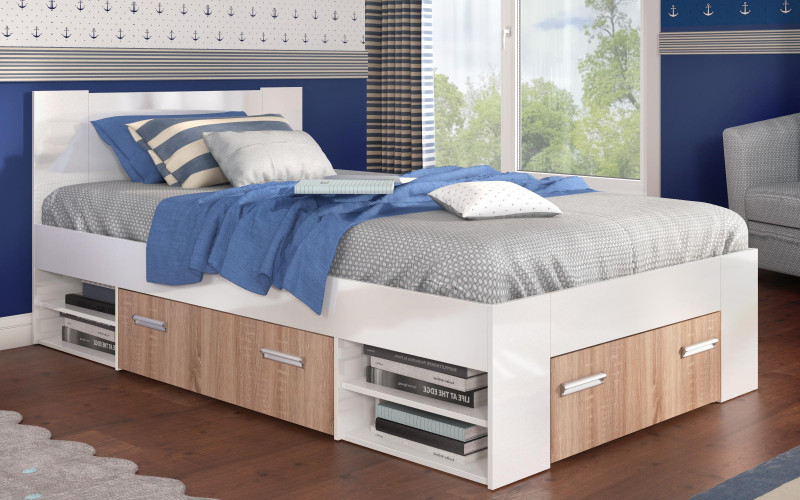 Кровать + ящики под матрас 120/200 Немо, дуб сонома + белый глянец  1