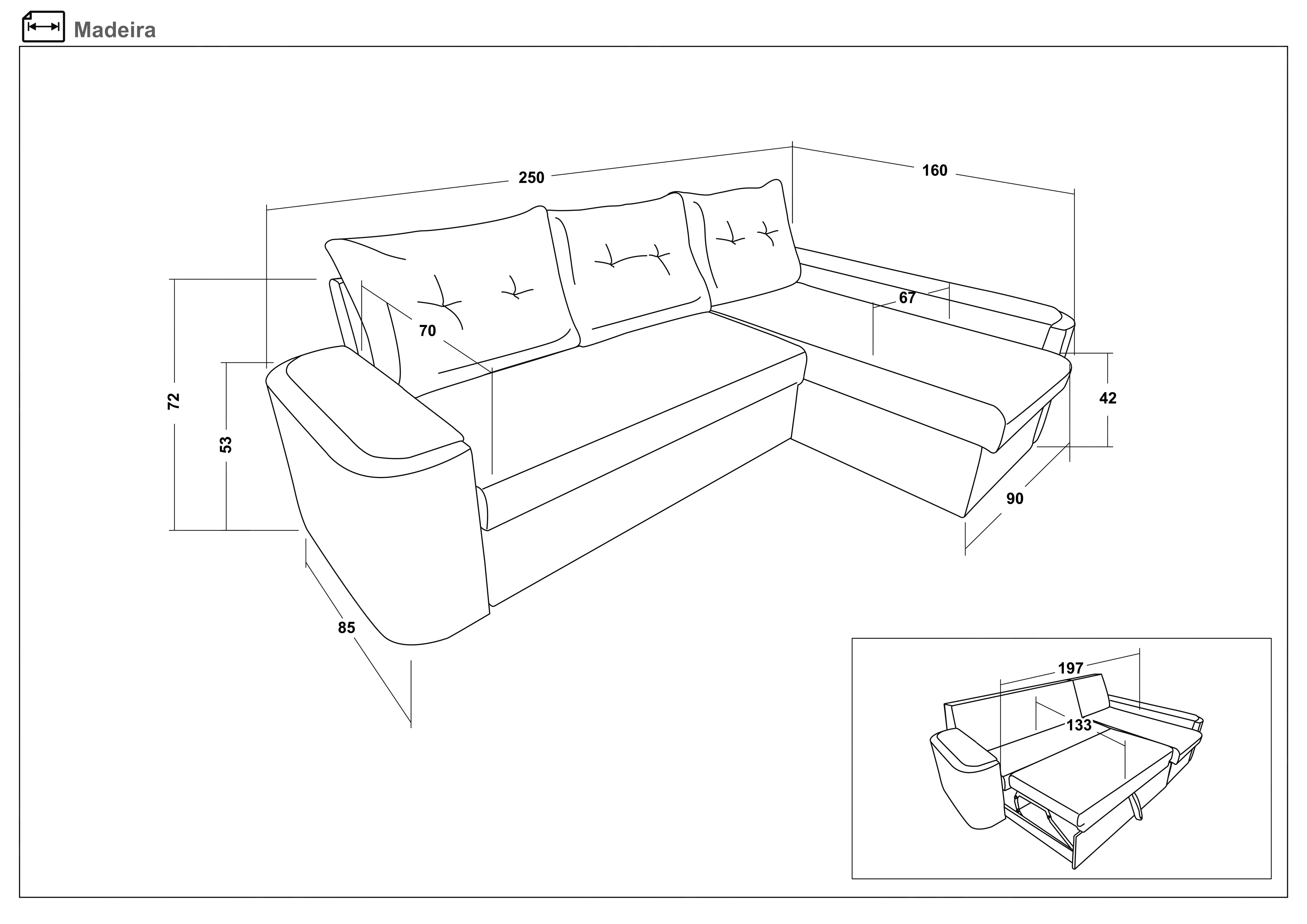 Coltar extensibil Madeira, gri inchis + piele alba  2