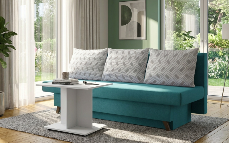 Set Canapea Marty + masuta de cafea Lima, turcoaz + shagreen alb  1