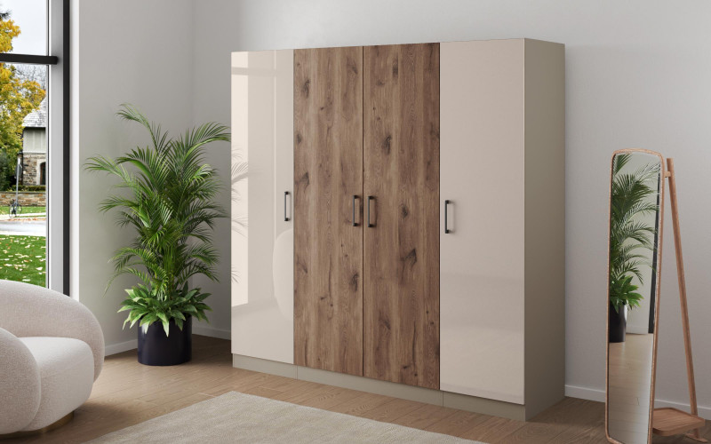 Dulap modular Soho Concept 200 cu usi cu balamale, bej metalic + stejar scandinav inchis  1