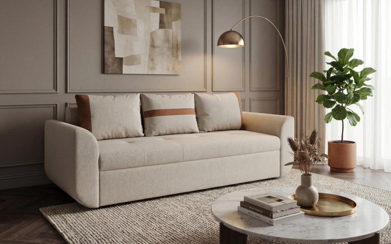 Canapea extensibila cu trei locuri Modus, ecru + portocaliu  2