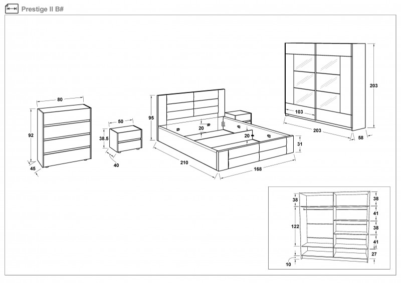 Set dormitor 160/200 Prestige, stejar antic + antracit mat  1