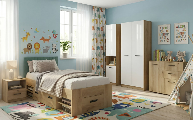 Set dormitor 90/200 Lara, stejar evoc + menta  1