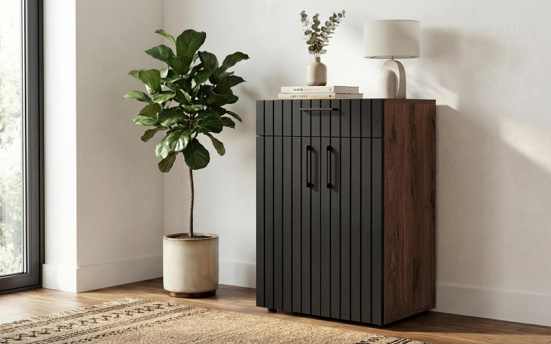 Comoda Senso, stejar scandinav inchis + negru mat  1