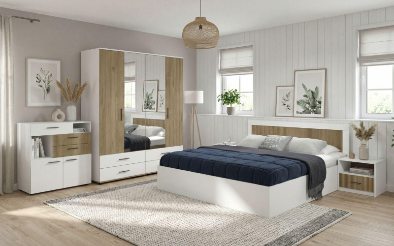 Set dormitor 160/200 Philadelphia + saltea, alb + cadiz  1