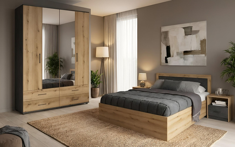 Set dormitor 160/200 Philadelphia S, stejar evoc + Magma  1