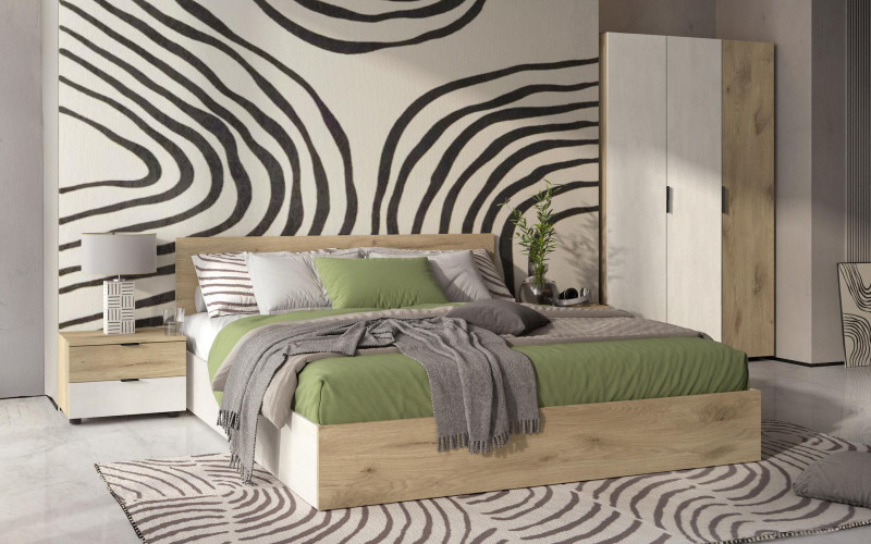 Set dormitor Belmar S pentru saltea 140/200, Silk + stejar scandinav deschis  1