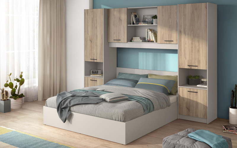 Set dormitor Diema + saltea Neo Dream 160/200, casmir + stejar cupru  1