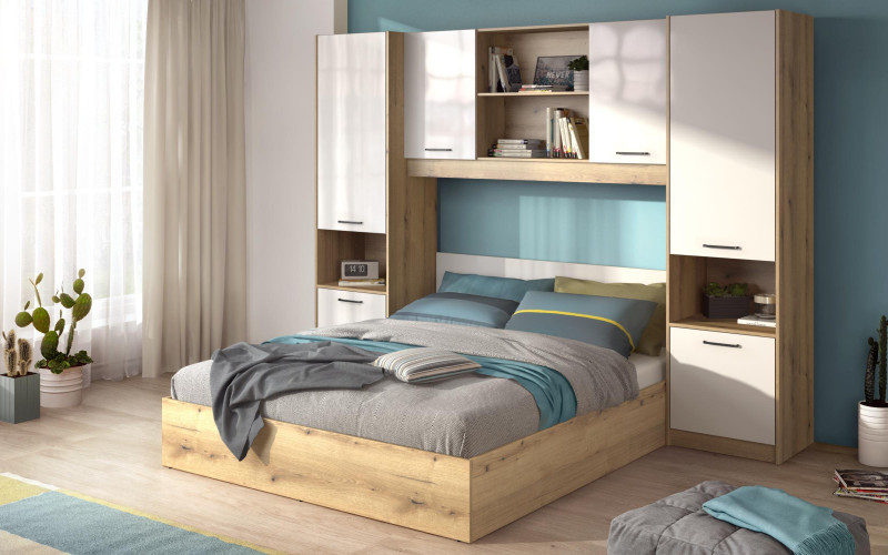 Set dormitor 160/200 Diema + saltea, stejar evoc + alb lucios  1