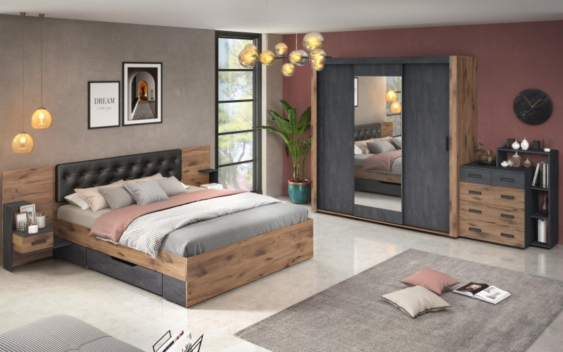 Pat dublu 160/200 Sandero, stejar scandinav inchis + Magma  2