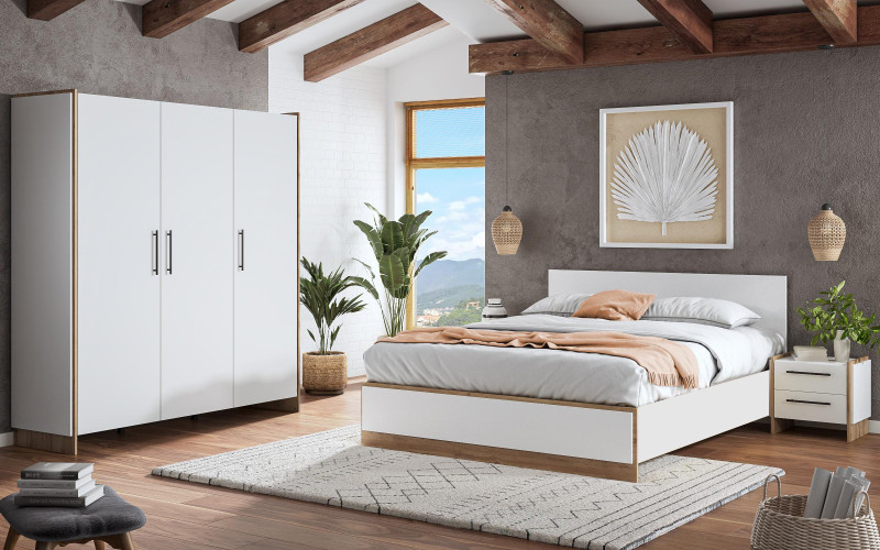 Set dormitor Camino pentru saltea 160/200, alb + stejar votan  1