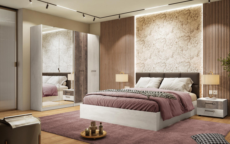 Set dormitor Keti + saltea 160/200, Silk + stejar colonial  1