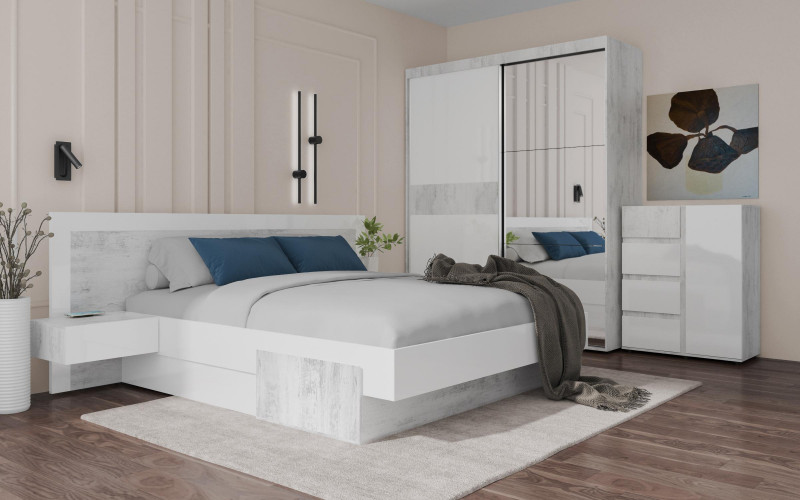 Set dormitor Lukas pentru saltea 160/200, stejar antic + alb lucios  1