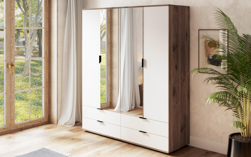 Dulap Toronto, stejar scandinav inchis + alb mat  1