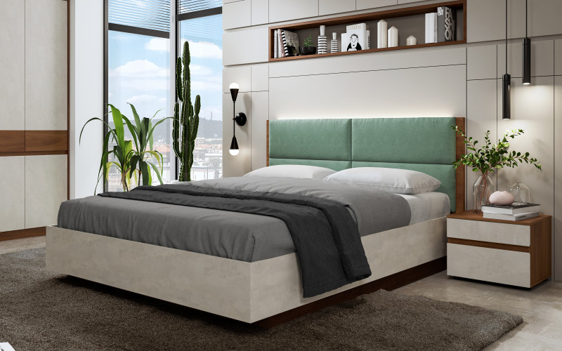Pat dublu Valenti pentru saltea 160/200 + LED, coniac + Silk  1