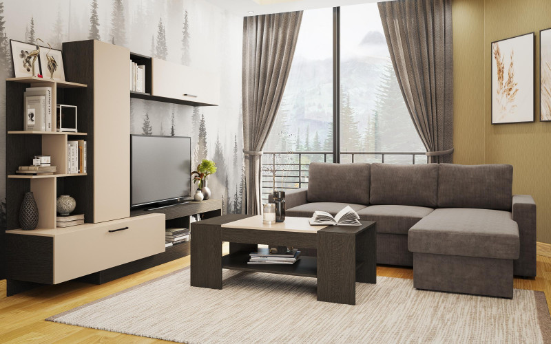 Colectia Emily pentru camera de zi, maro inchis + casmir + stejar antracit  1
