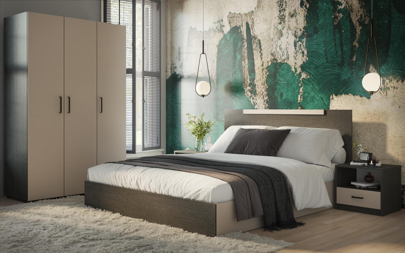 Pat dublu 160/200 Colectia Emily pentru dormitor, casmir + stejar antracit  1