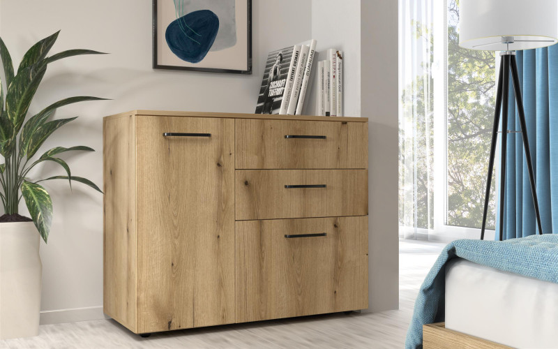 Comoda Aston, stejar evoc + negru  1