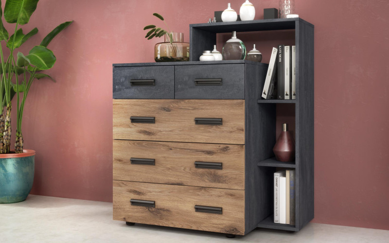 Comoda Sandero, stejar scandinav inchis + Magma  1