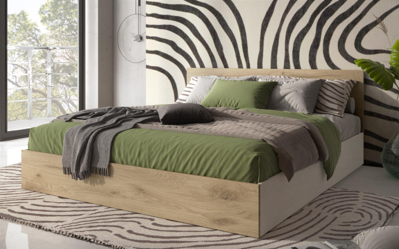 Pat dublu 140/200 Belmar + saltea, Silk + stejar scandinav deschis  1