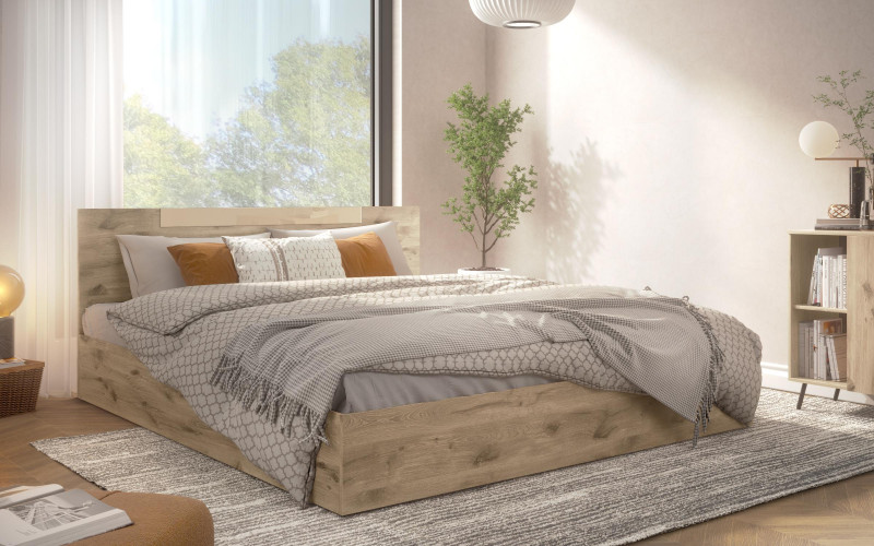 Pat dublu Katerina pentru saltea 140/200, stejar scandinav deschis  1