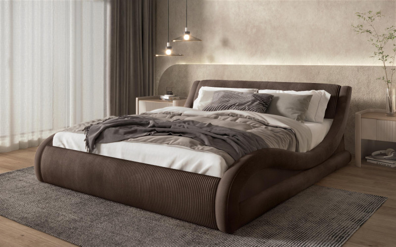 Pat dublu tapitat 160/200 Liviana Delux, maro + maro inchis  1