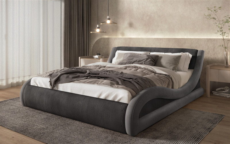 Pat dublu tapitat 160/200 Liviana Delux, grafit + gri inchis  1