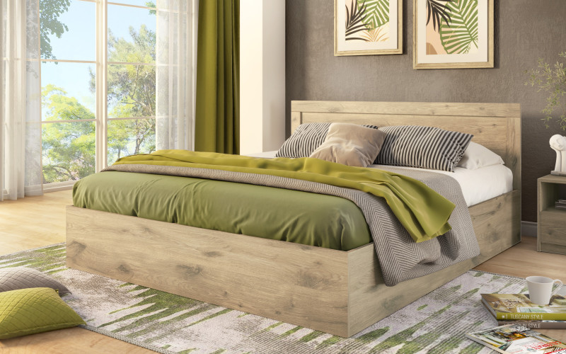 Pat dublu 160/200 Philadelphia + saltea, stejar scandinav deschis  1