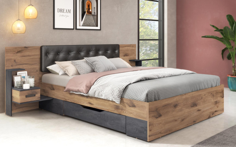 Pat dublu 160/200 Sandero, stejar scandinav inchis + Magma  1