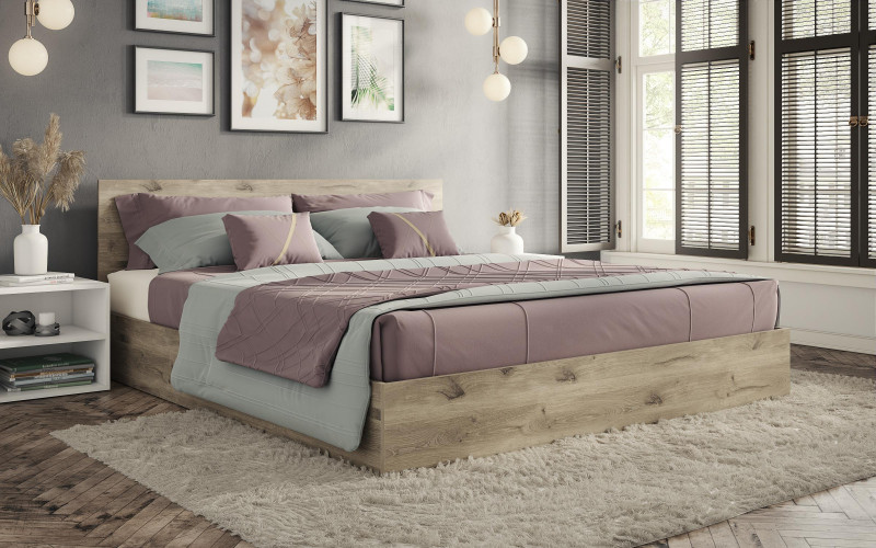 Pat dublu Izi, pentru saltea 140/200, stejar scandinav deschis  1