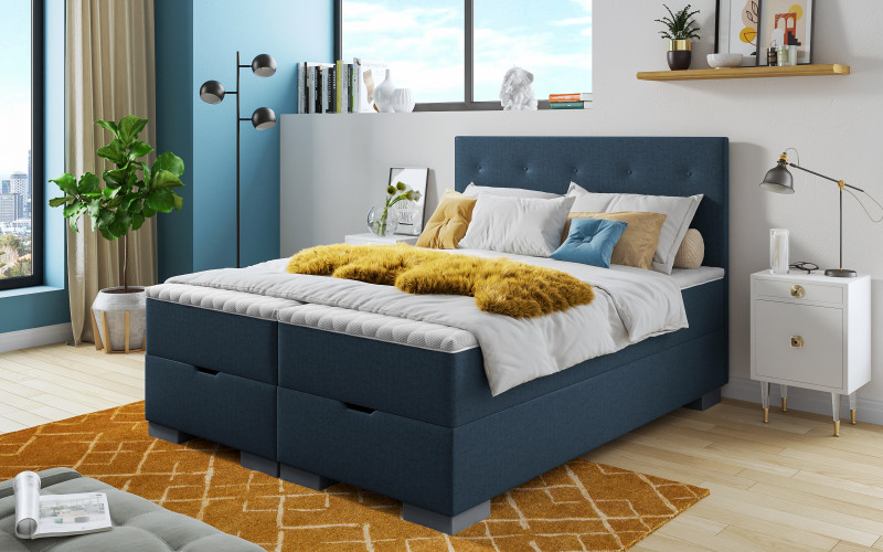 Pat dublu Boxspring Albeta 160/200, albastru inchis  1
