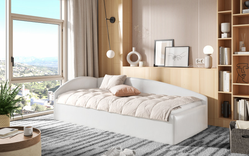 Pat tapitat 90/200 Kalida, piele alba  1