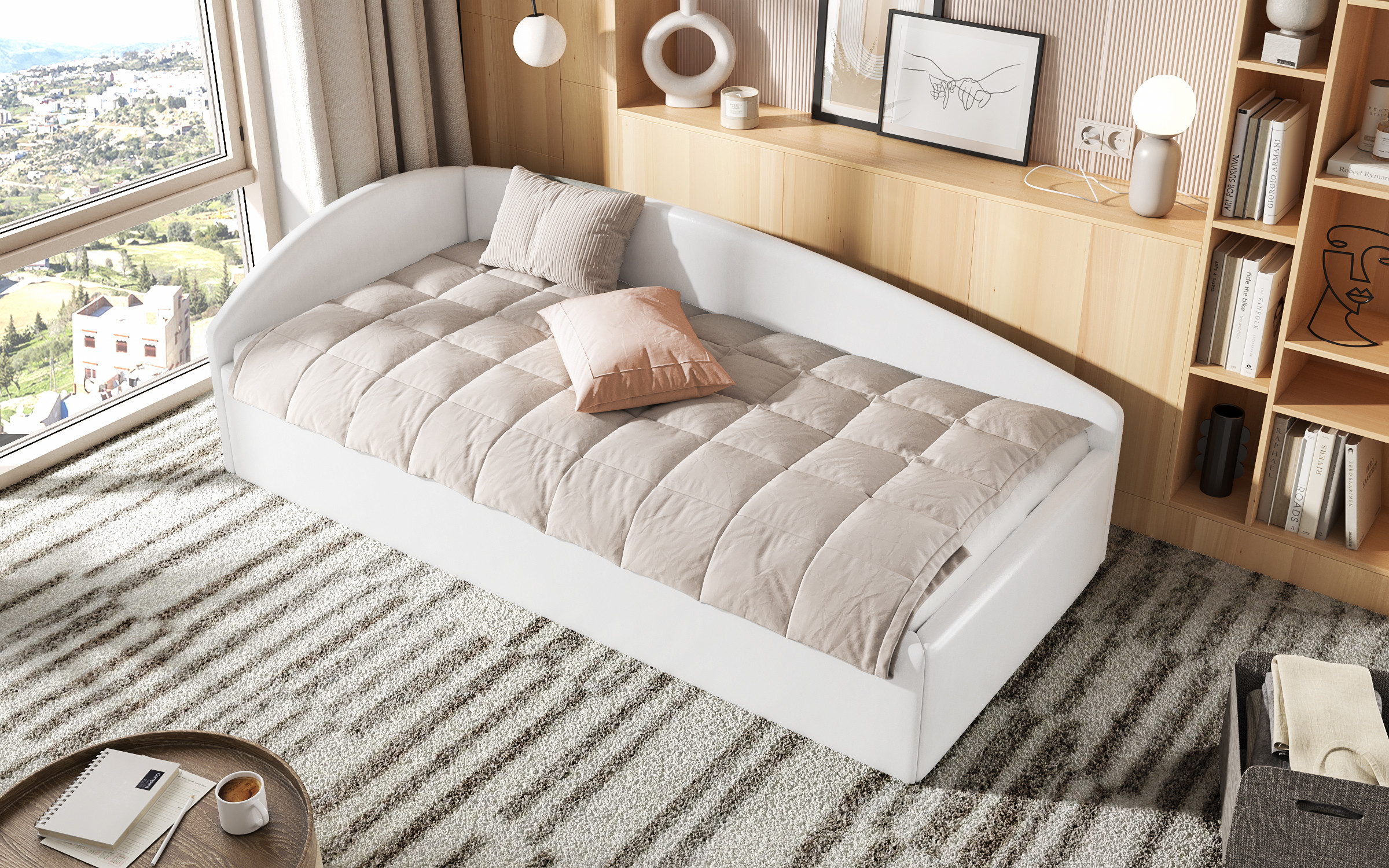 Pat tapitat 90/200 Kalida, piele alba  3