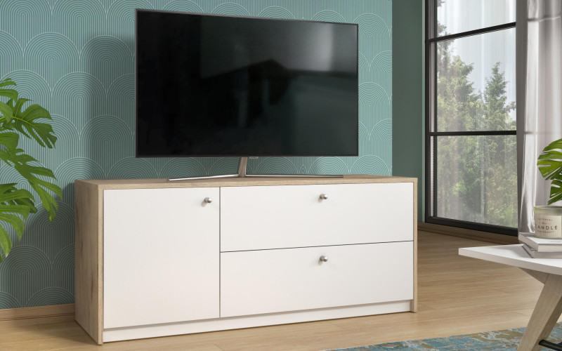 Modul TV Grande, alb mat + stejar deschis  1