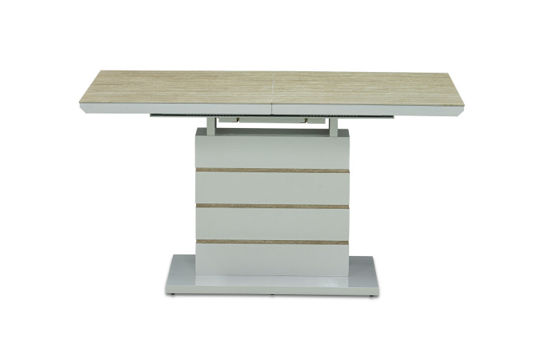 Masa dining Tirela /extensibila/, alb lucios + Romano travertino  1