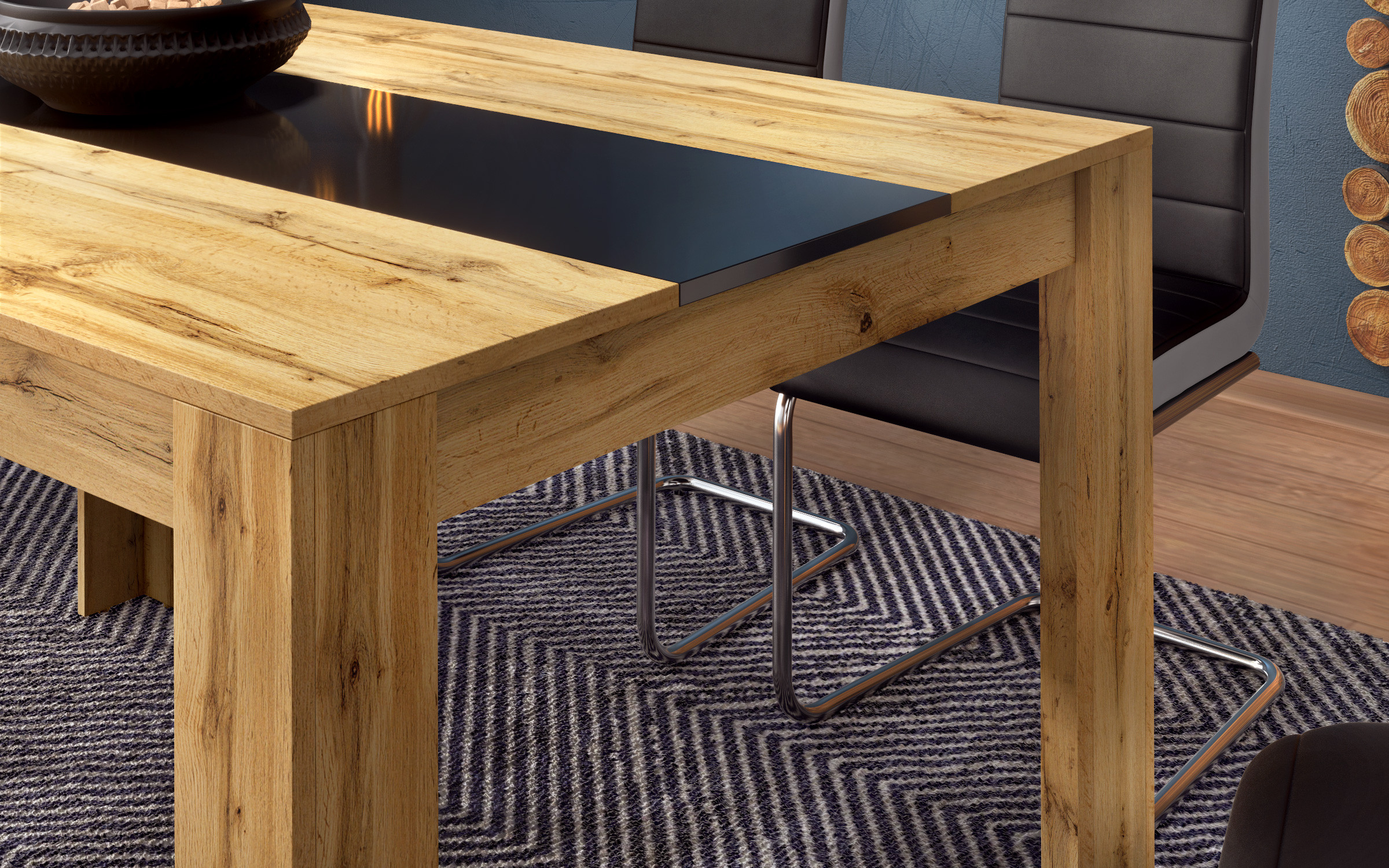 Masa dining Forex 140, stejar wotan + negru lucios  5