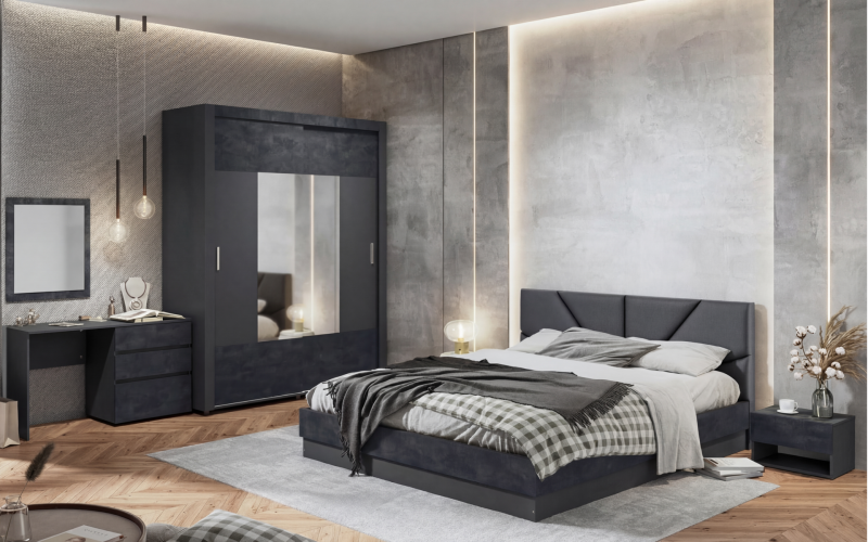 Set dormitor 160/200 Almira, antracit mat + Magma  1